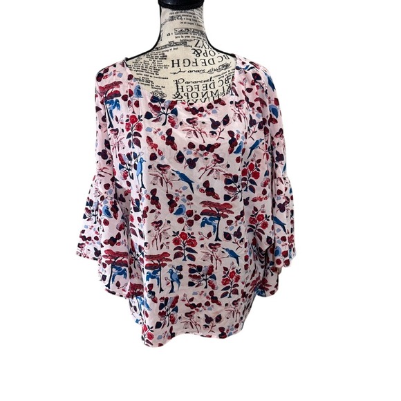 Sanctuary Tops - Sanctuary Pink Blouse with Red & Blue Floral Bird‎ Print